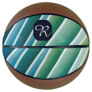 Custom Monogram Abstrakt Blue Green Basketball