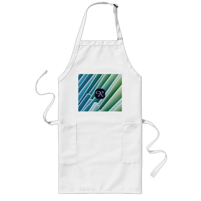 Custom Monogram Abstrakt Blue Green Long Schürze (Vorne)