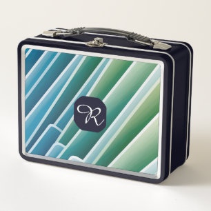 Custom Monogram Abstrakt Blue Green Metal Lunch Bo Metall Brotdose