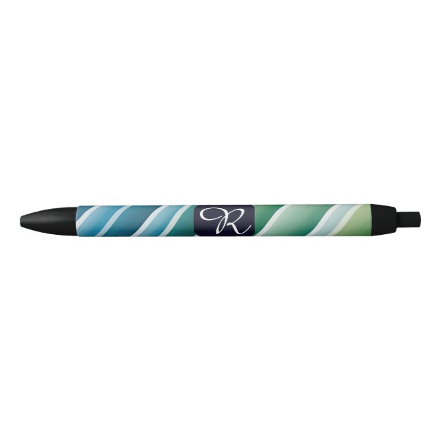 Custom Monogram Abstrakt Blue Green Pen Kugelschreiber (Vorderseite)