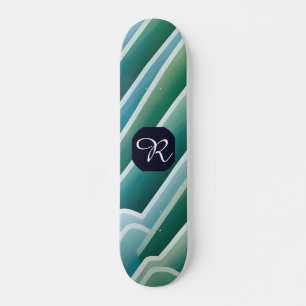 Custom Monogram Abstrakt Blue Green Skateboard
