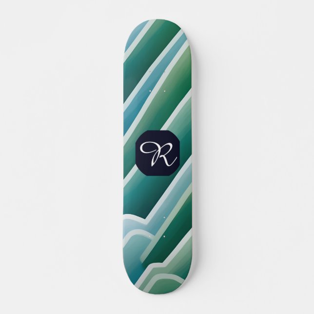 Custom Monogram Abstrakt Blue Green Skateboard (Vorne)