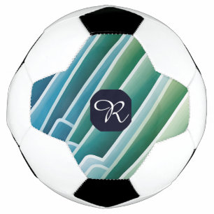 Custom Monogram Abstrakt Blue Green Soccer Ball