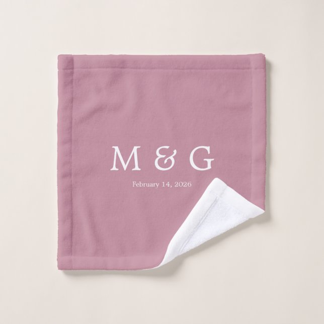 Custom Monogram and Date Personalized Dusty Rose Waschlappen (Waschlappen)