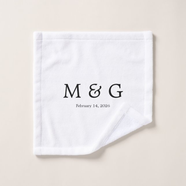 Custom Monogram and Date Personalized Solid White Waschlappen (Waschlappen)