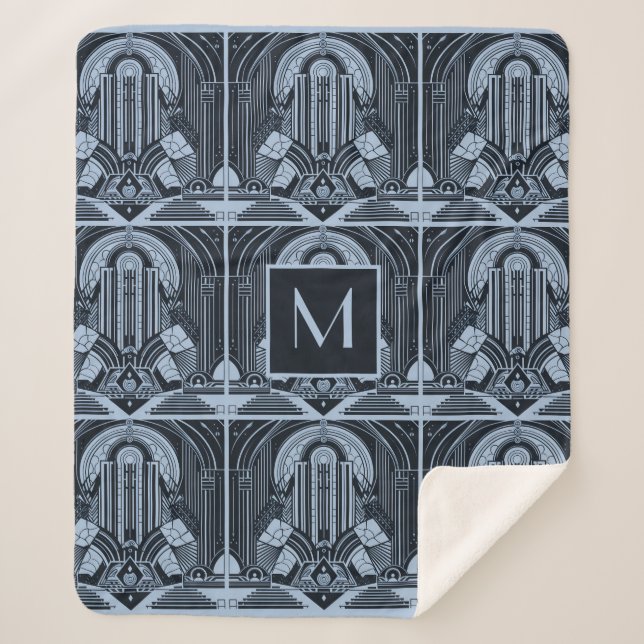 Custom Monogram Art Deco Sherpadecke (Vorderseite)