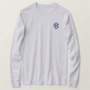 Custom Monogram Ash Gray Besticktes Langarmshirt