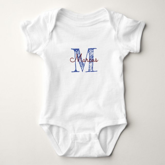 Custom Monogram Baby Boy Hand Letted Baby Strampler (Vorderseite)