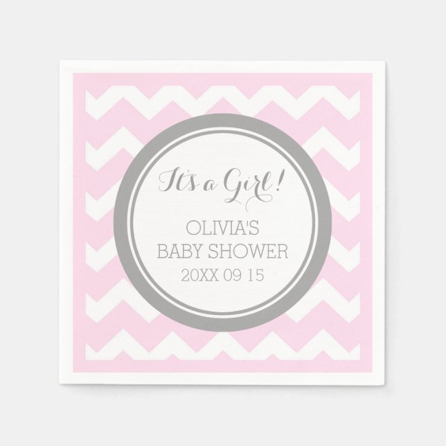 Custom Monogram Baby Dusche Pink Gray Napkin Serviette (Vorderseite)