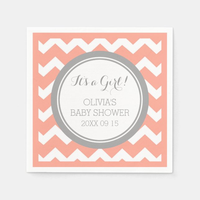 Custom Monogram Baby Shooting Coral Gray Napkin Serviette (Vorderseite)