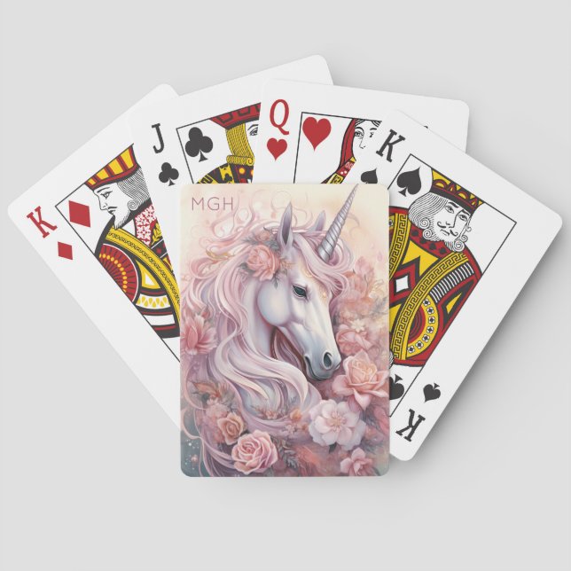 Custom Monogram Beautiful Unicorn Spielkarten (Rückseite)