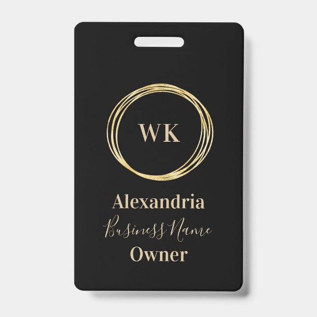 Custom Monogram Black Gold Employee Name Ausweis (Vorderseite)