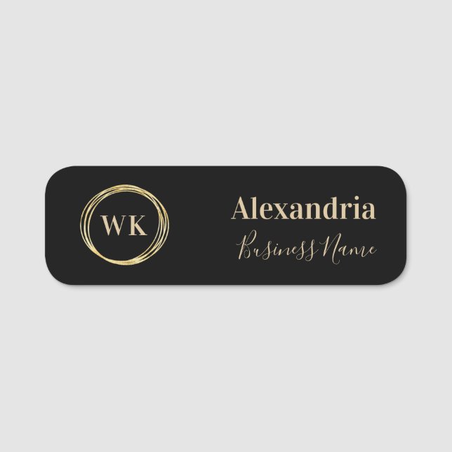 Custom Monogram Black Gold Employee Namensschild (Vorderseite)
