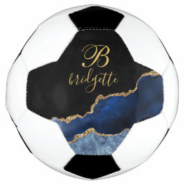 Custom Monogram Black Gold Navy Agate Geode Fußball
