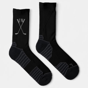 Custom Monogram Black Golf Theme Crew Socks Socken