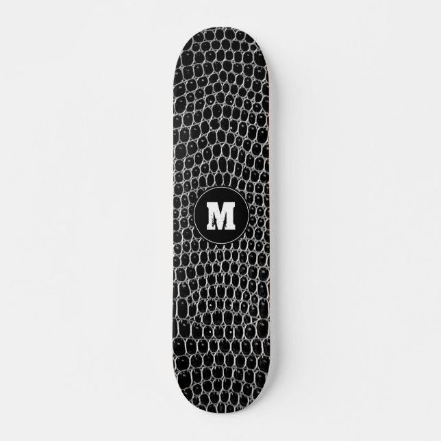 Custom Monogram Black Imitats Crocodile Skin Skate Skateboard (Vorne)