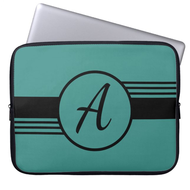 Custom Monogram Blue & Black Laptop Sleeve (Vorderseite)