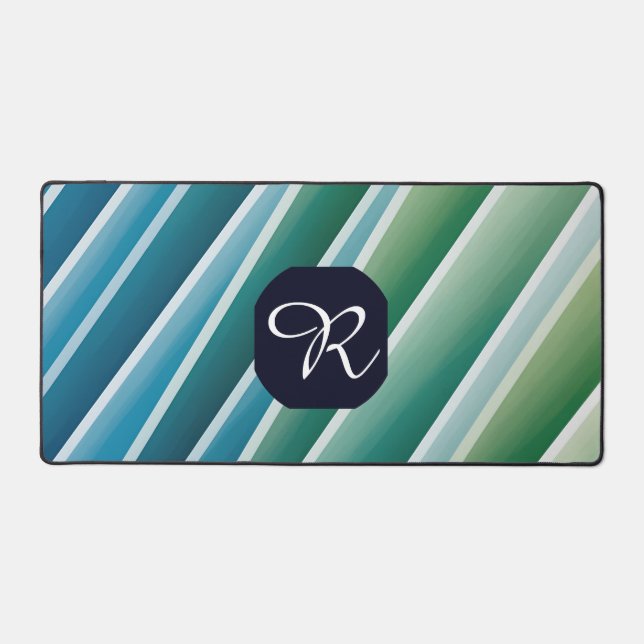 Custom Monogram Blue Green Abstrakt Desk Mat Schreibtischunterlage (Vorderseite)