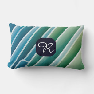 Custom Monogram Blue Green Abstrakt Lumbar Pillow Lendenkissen