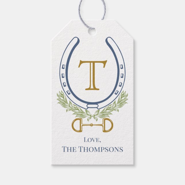 Custom Monogram Blue Horse Shoe, Personalisiert Geschenkanhänger (Vorderseite)