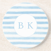 Custom Monogram Blue Striping Sandstone Untersetze