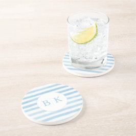 Custom Monogram Blue Striping Sandstone Untersetze Getränkeuntersetzer