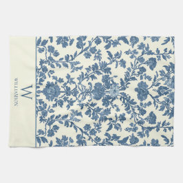 Custom Monogram Blue Toile Kitchen Handtuch