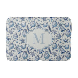Custom Monogram Blue Toile Weihnachtsschmuck Badematte