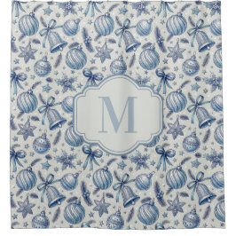 Custom Monogram Blue Toile Weihnachtsschmuck Duschvorhang