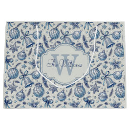 Custom Monogram Blue Toile Weihnachtsschmuck Große Geschenktüte