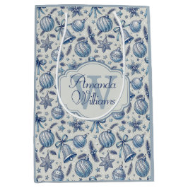 Custom Monogram Blue Toile Weihnachtsschmuck Mittlere Geschenktüte