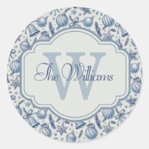 Custom Monogram Blue Toile Weihnachtsschmuck
