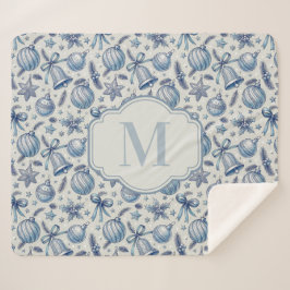 Custom Monogram Blue Toile Weihnachtsschmuck Sherpadecke