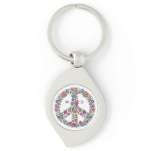 Custom Monogram Blume Peace Sign Schlüsselanhänger