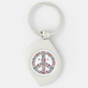 Custom Monogram Blume Peace Sign Schlüsselanhänger