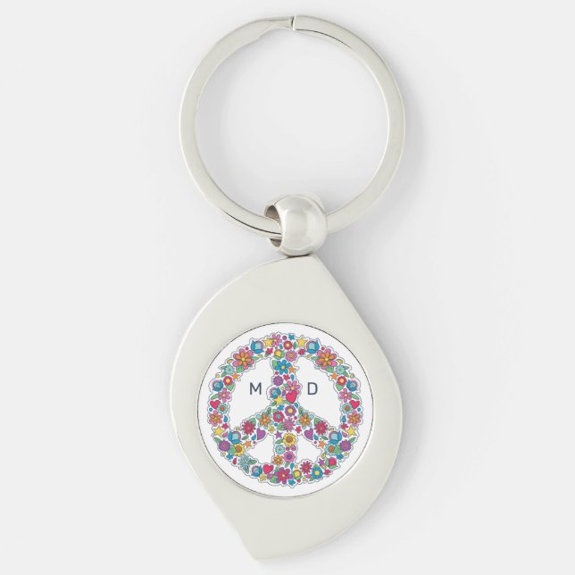 Custom Monogram Blume Peace Sign Schlüsselanhänger (Vorderseite)