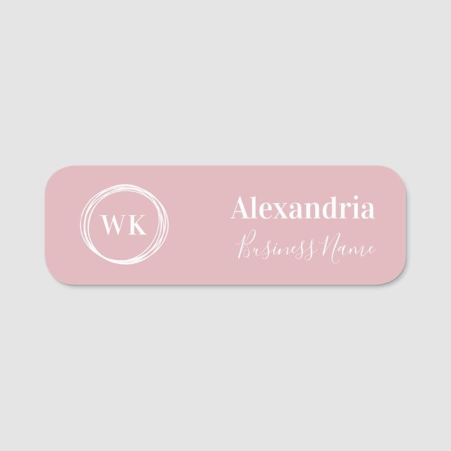 Custom Monogram Blush Pink Employee Namensschild (Vorderseite)