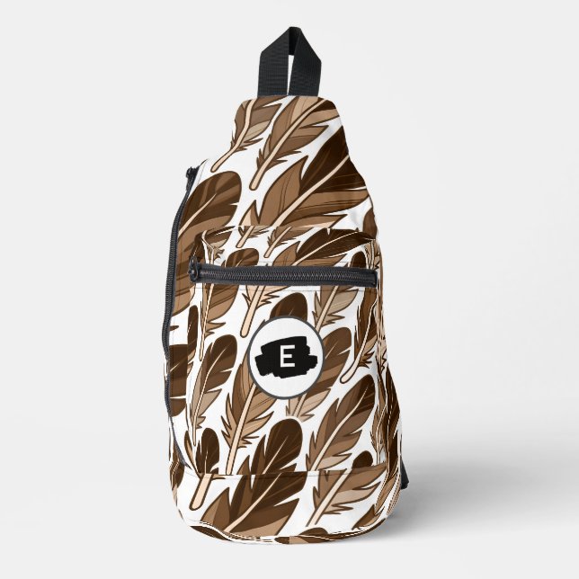 Custom Monogram Boho Feather Sling Bag - Braun (Vorderseite)
