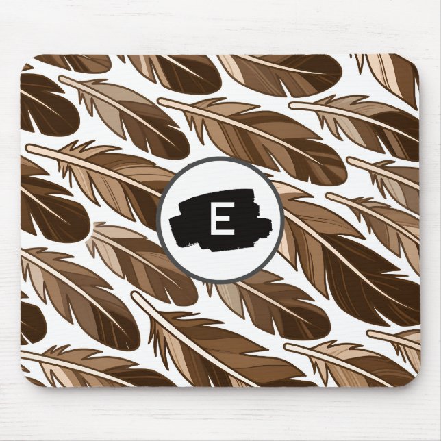 Custom Monogram Boho Mousepad - Brown Feathers (Vorne)