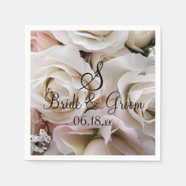 Custom Monogram Bride Groom Name Wedding Rose Nick Serviette (Vorderseite)