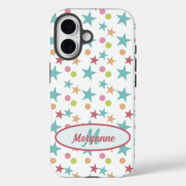 Custom Monogram Bright Pastel fröhliches Muster iPhone 16 Hülle