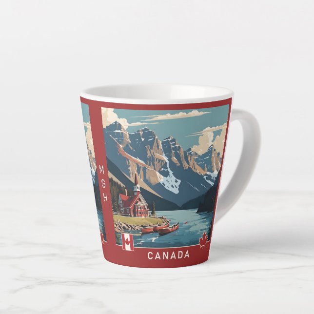 Custom Monogram Canada Travel Poster Milchtasse (Rechte Ecke)