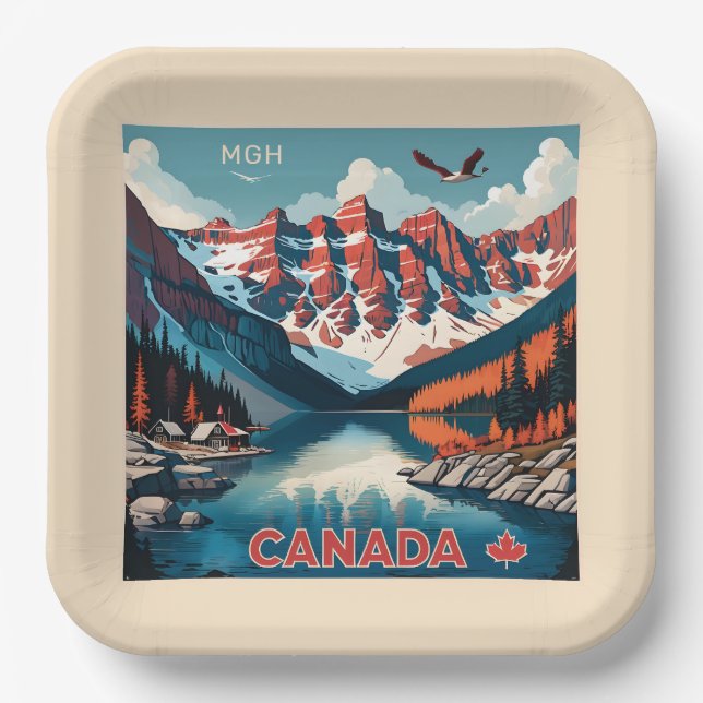 Custom Monogram Canada Travel Poster Pappteller (Vorderseite)