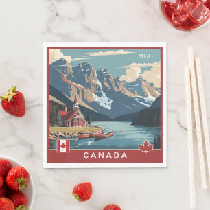 Custom Monogram Canada Travel Poster Serviette