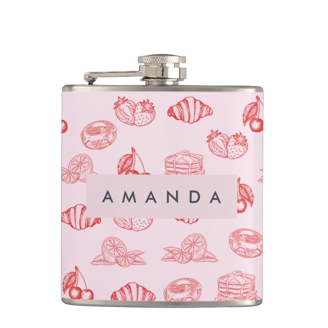 Custom Monogram Charming Girly Cherry Strawberry Flachmann (Vorderseite)