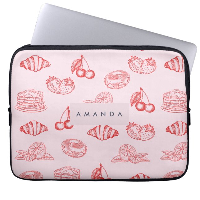 Custom Monogram Charming Girly Cherry Strawberry Laptopschutzhülle (Vorderseite)