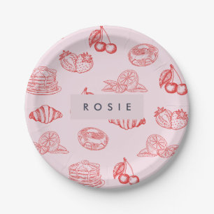 Custom Monogram Charming Girly Cherry Strawberry Pappteller