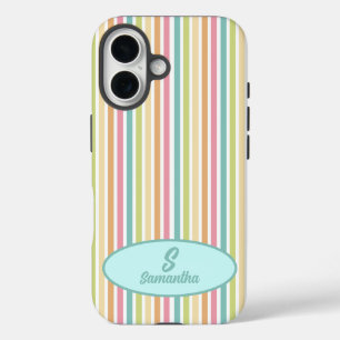 Custom Monogram Cheful Pastel Stripes iPhone 16 Hülle