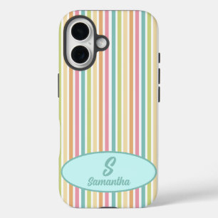 Custom Monogram Cheful Pastel Stripes iPhone 16 Hülle