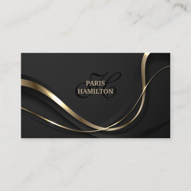 Custom Monogram Chic Black & Gold Beruflich Visitenkarte (Vorderseite)